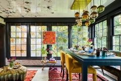 2020 Pasadena Showcase House Breakfast Room with traditional black painted windows and high gloss ceiling mural